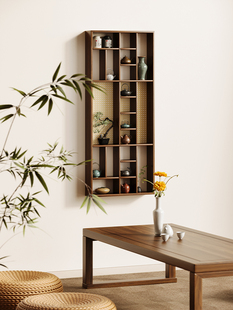 新型中国风实木壁挂式博古架宋代美学多宝阁客厅储物架茶杯展示架