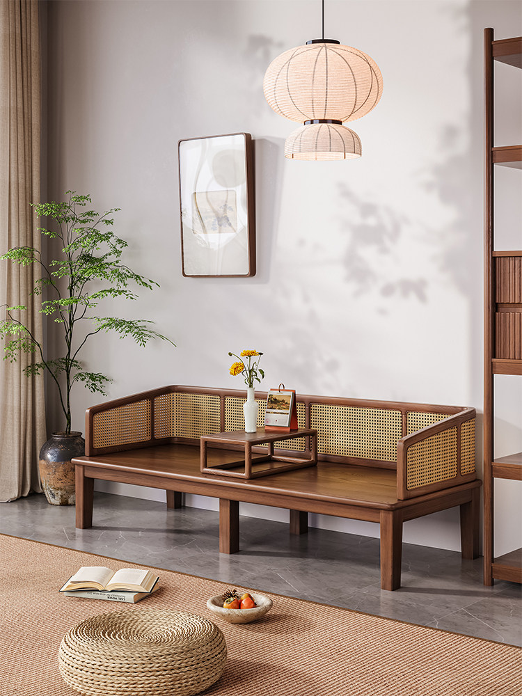 新中式罗汉床3米实木藤编沙发床贵妃塌卧榻两用2025新款宋代美学