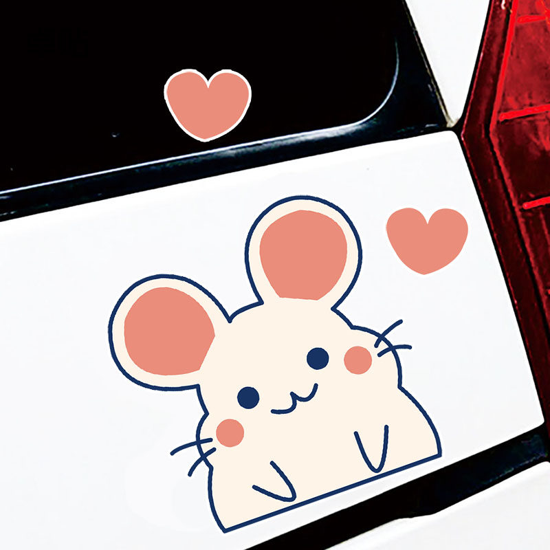 卓贴 汽车个性大耳朵老鼠创意卡通车贴划痕遮挡个性装饰车身贴纸