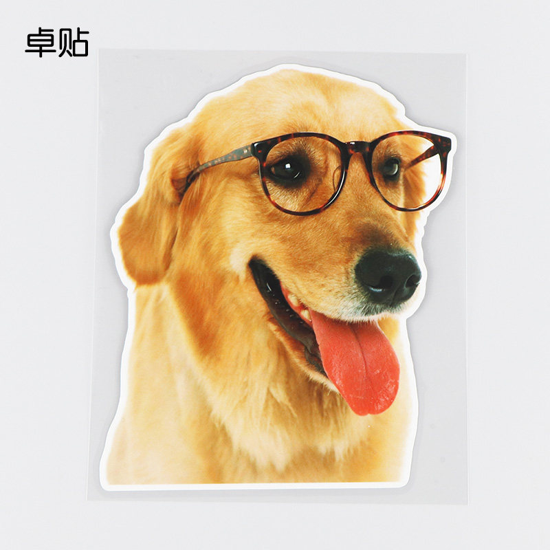卓贴 戴眼镜的金毛犬个性装饰汽车贴纸 创意卡通反光贴 19b-0039
