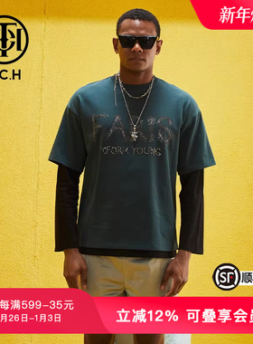 TCH潮牌烫钻运动男女同款假两件卫衣夏季新款街头T69B116010