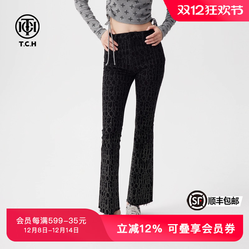 TCH潮牌烫钻高腰显瘦休闲时尚微喇牛仔裤女春秋T72C208013