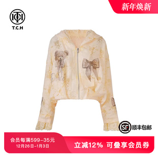 外套上衣女T75A17E5011A 百搭短款 TCH私服春秋新款 烫钻蕾丝时尚