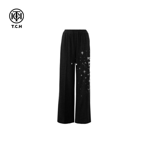 TCH私服老钱风深灰色松紧腰高质感羊毛直筒休闲裤T72C20E5050A
