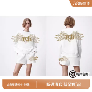 TCH春秋新款翅膀字母烫钻长袖白色卫衣T21111C3001