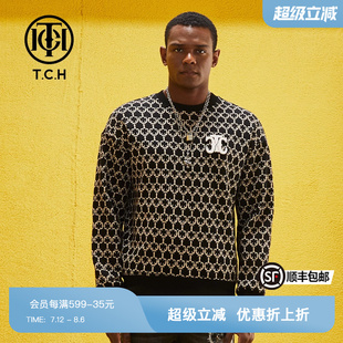 圓領(lǐng)T恤寬松個性 TCH潮牌輕奢潮牌滿印衛(wèi)衣新款 夏季 長袖 T69B118006