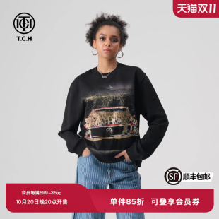 赵品霖同款 长袖 TCH新款 经典 T恤情侣T72A086049 烫钻时尚
