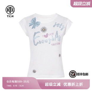 T75B10E5079 TCH私服烫钻时尚 气质显瘦无袖 T恤上衣女2025夏季 新款