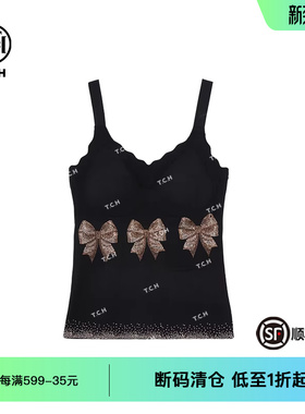 TCH私服蝴蝶结系列烫钻带杯垫吊带背心新款T75A03E5001