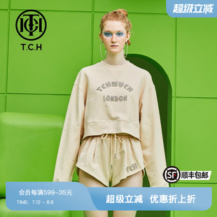衛(wèi)衣女2025夏季 TCH潮牌燙鉆新款 短款 新款 時尚 圓領(lǐng)套頭T69B116005