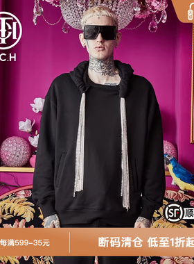 TCH潮牌银钻链条时尚连帽卫衣夏季新款潮流个性T66B126001