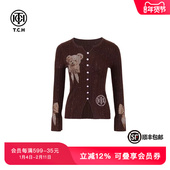 TCH私服烫钻工艺蝴蝶结小熊灰色针织开衫 女T75A09E5002