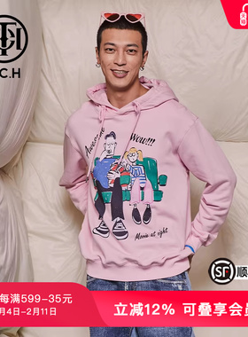 TCH潮牌轻奢烫钻卡通人物粉色宽松连帽卫衣0春秋T69C126015
