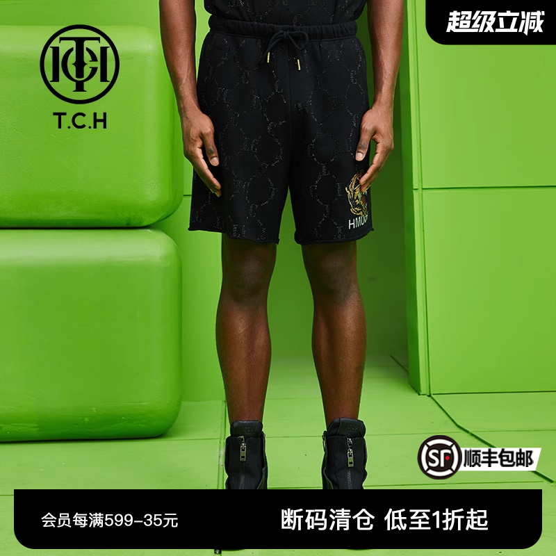 TCH轻奢潮牌大C短裤烫钻豹子头字母新款男女T69A216050