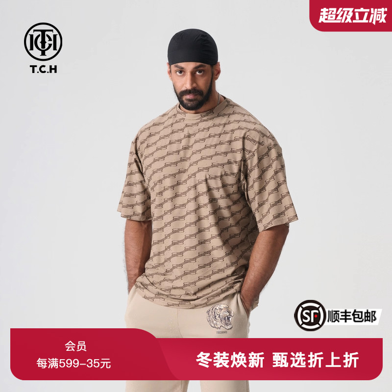 TCH轻奢系列春秋新款百搭潮流满印圆领短袖T恤T72B106048