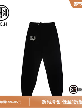 TCH潮牌长裤烫钻字母男女黑色新款抽绳小脚休闲裤子T66D206022