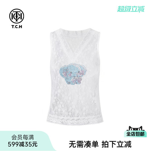 烫钻宽松百搭叠穿蕾丝背心
