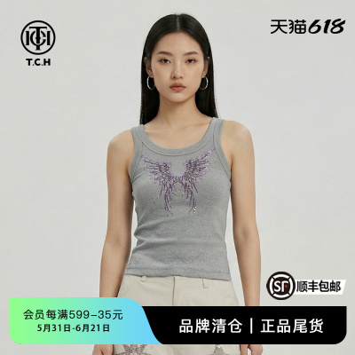 TCH烫钻翅膀内搭背心女装夏灰色辣妹风修身显瘦外穿短款无袖上衣