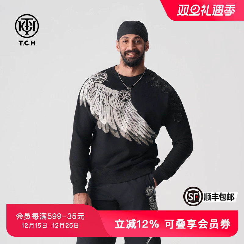 TCH轻奢套头卫衣春新款烫钻圆领翅膀经典系列T72A116039