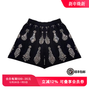 T72B21E6035 烫钻华丽耳钉满钻黑色短裤 TCH潮牌夏季 新款