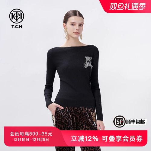 TCH长袖日常薄款烫钻绵羊毛