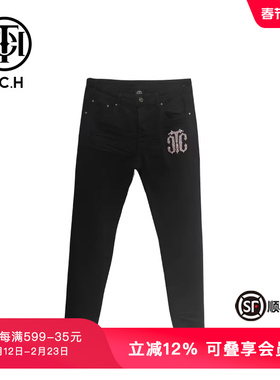 TCH潮牌长裤烫钻男女黑色裤子休闲裤夏季新款潮流T69B203001
