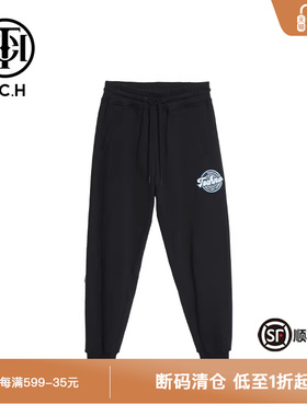 TCH轻奢潮牌字母圆标烫钻简约黑色休闲裤T66A206105