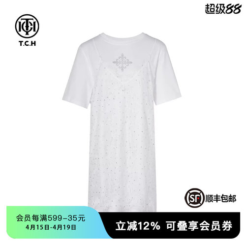 烫钻时尚蕾丝拼接连衣裙