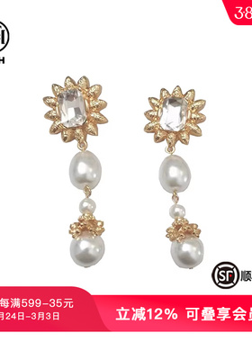 TCH轻奢重工复古宫廷风耳环女气质高级珍珠吊坠耳饰T72D686010