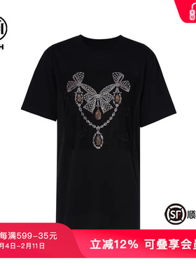 TCH私服烫钻时尚休闲蝴蝶结黑色短袖T恤女春秋新款T75C10B1032