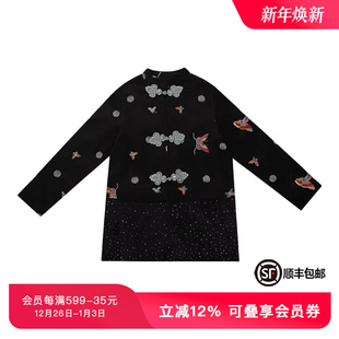 蝴蝶盘扣刺绣烫钻黑色外套T72C27E8001 风格 TCH时尚 潮牌新中式