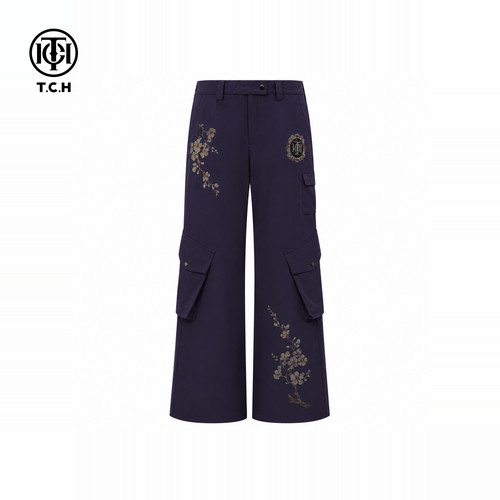 TCH烫钻梅花工装休闲裤女潮牌百搭宽松显瘦直筒裤男T78A20E1255