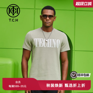TCH潮牌T恤烫钻字母春秋新款 T69A106169 男女灰色简约短袖