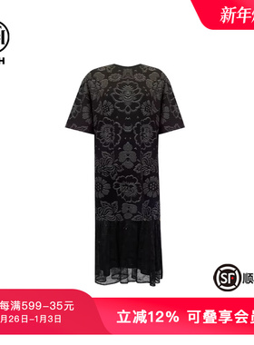 TCH轻奢时尚潮牌烫钻花卉蕾丝满钻黑色老花连衣裙女夏T75B30E1006