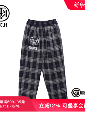 TCH轻奢潮牌黑白格子宽松休闲运动冬季儿童长裤T69D20602K