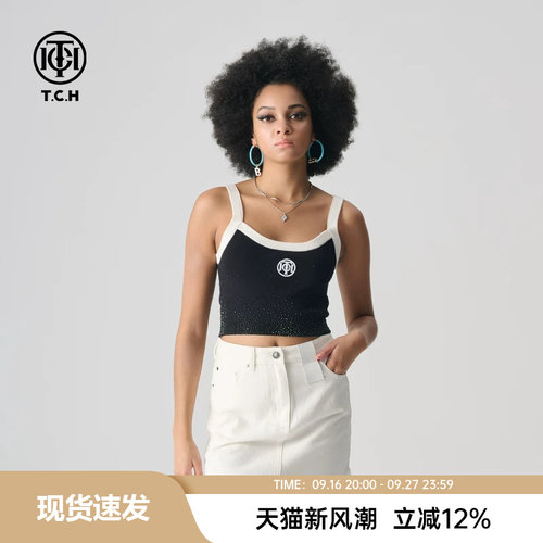 夏季新款TCH烫钻轻奢吊带背心