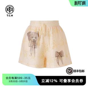 女T75A21E5012 百搭宽松短裤 TCH私服春秋新款 烫钻休闲时尚