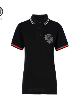 TCH轻奢烫钻时尚休闲POLO领设计感黑色短袖T恤女夏季T75B10B1068