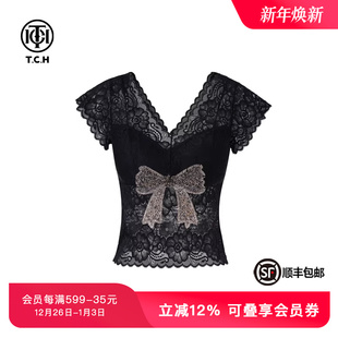 TCH私服25春夏新款 烫钻蕾丝工辣妹性感内搭背心T75A03E5026