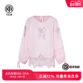 TCH私服烫钻蕾丝镂空洋气时尚 T75A02E5054 新款 百搭打底衫 女夏季