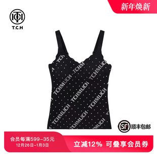 TCH私服洋气小字母烫钻带杯垫宽松背心吊带女T75A03E5002