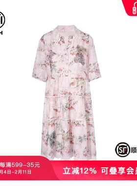 TCH私服烫钻印花蛋糕裙时尚蝴蝶结温柔风碎花连衣裙女T75B30E5088