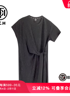 TCH新中式系列重工烫钻显瘦气质长款黑色连衣裙T72C306028