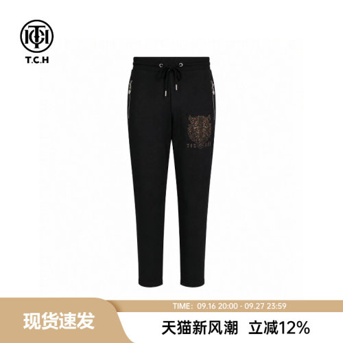 TCH【时尚潮牌】夏款老虎头烫钻束脚休闲裤街头风长裤T78A20B9072