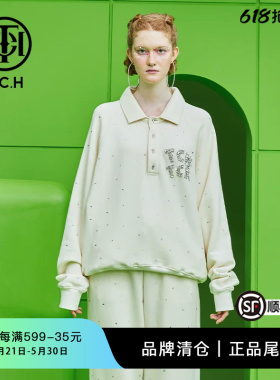 TCH潮牌烫钻新款翻领简约卫衣女夏季新款套头上衣T69B116020