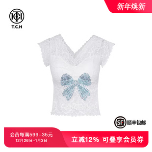 TCH私服烫钻性感蕾丝美背时尚 T75A03E5032 百搭打底背心女夏新款