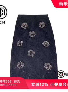 TCH夏季新款新中式系列时尚小香风黑色半身裙T72B22E9010