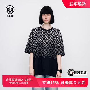 TCH街头潮流烫钻休闲时尚宽松凉感短袖T恤男女同款夏季新款