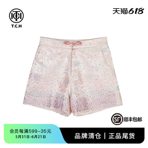 自然腰新中式TCH短裤烫钻刺绣