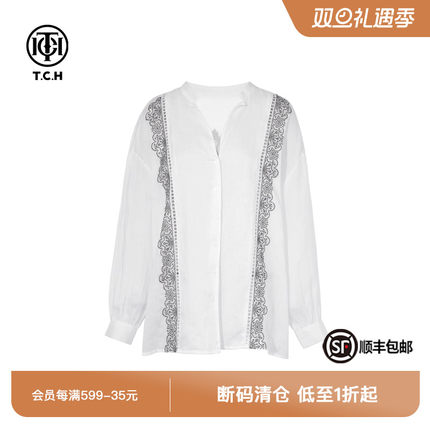 TCH私服烫钻时尚百搭气质V领显瘦衬衫女夏季新款T75B13E5021